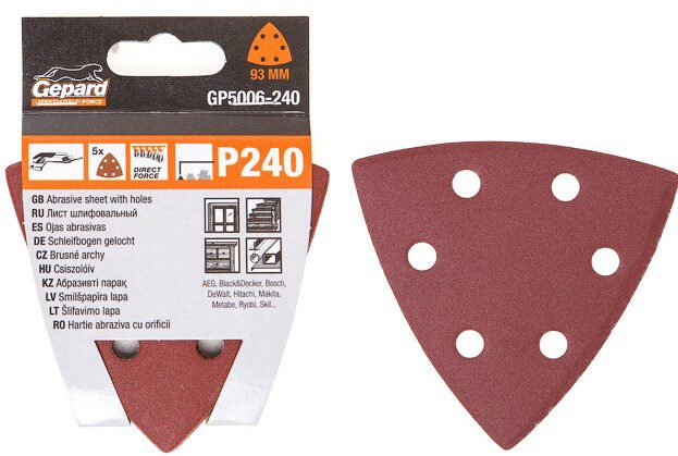 Шлифлист самосцепляющийся 93 мм Р240 для GDA GEPARD 5 штук (GP5006-240) купить в Мастак Шлифлист самосцепляющийся 93 мм Р240 для GDA GEPARD 5 штук (GP5006-240) купить в сети строительных магазинов Мастак