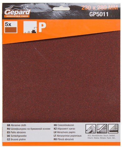 Шлифлист 230х280 мм Р180 GEPARD 5 штук (GP5011-180) купить в Мастак Шлифлист 230х280 мм Р180 GEPARD 5 штук (GP5011-180) купить в сети строительных магазинов Мастак