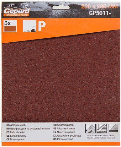 Шлифлист 230х280 мм Р400 GEPARD 5 штук (GP5011-400) купить в Мастак Шлифлист 230х280 мм Р400 GEPARD 5 штук (GP5011-400) купить в сети строительных магазинов Мастак