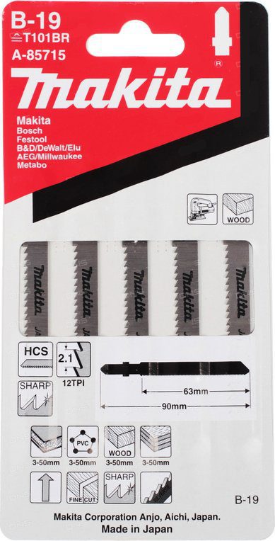 Пилка для электролобзика MAKITA по дереву В-19 5 штук (A-85715) купить в Мастак Пилка для электролобзика MAKITA по дереву В-19 5 штук (A-85715) купить в сети строительных магазинов Мастак