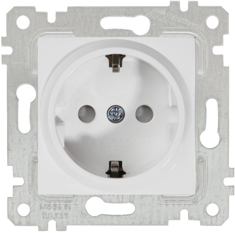 Розетка скрытая с заземлением MUTLUSAN Rita белая (2200 605 0201) купить в Мастак Розетка скрытая с заземлением MUTLUSAN Rita белая (2200 605 0201) купить в сети строительных магазинов Мастак