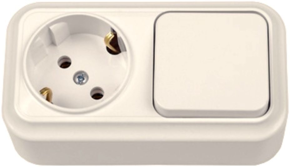 Выключатель с розеткой наружный с заземлением BYLECTRICA Вариант бежевый (В-РЦ-7112 бежевый) купить в Мастак Выключатель с розеткой наружный с заземлением BYLECTRICA Вариант бежевый (В-РЦ-7112 бежевый) купить в сети строительных магазинов Мастак