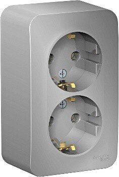 Розетка двойная наружная с заземлением SCHNEIDER ELECTRIC Blanca алюминий (BLNRA010213) купить в Мастак Розетка двойная наружная с заземлением SCHNEIDER ELECTRIC Blanca алюминий (BLNRA010213) купить в сети строительных магазинов Мастак