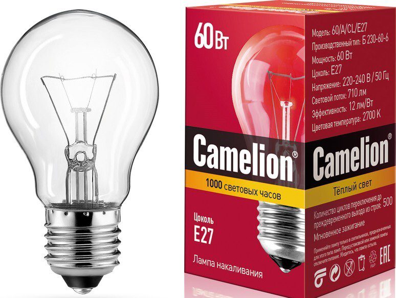 Лампа накаливания E27 60 Вт CAMELION 2700К купить в Мастак Лампа накаливания E27 60 Вт CAMELION 2700К купить в сети строительных магазинов Мастак