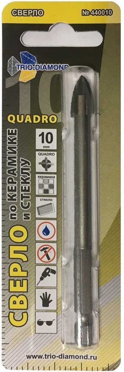 Сверло по кафелю и стеклу твердосплавное копьевидное 10x48 мм TRIO-DIAMOND Quadro (440010) купить в Мастак Сверло по кафелю и стеклу твердосплавное копьевидное 10x48 мм TRIO-DIAMOND Quadro (440010) купить в сети строительных магазинов Мастак
