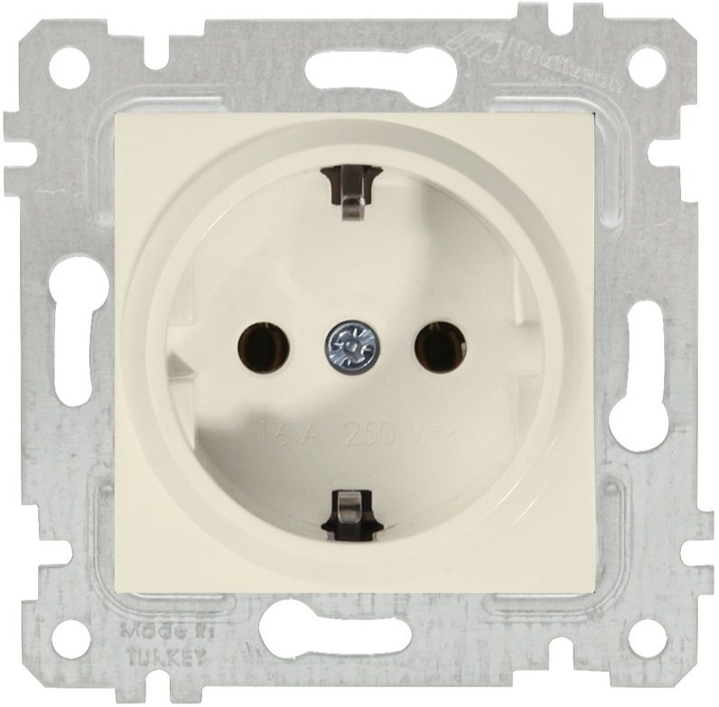 Розетка скрытая с заземлением MUTLUSAN Rita кремовая (2200 600 0202) купить в Мастак Розетка скрытая с заземлением MUTLUSAN Rita кремовая (2200 600 0202) купить в сети строительных магазинов Мастак