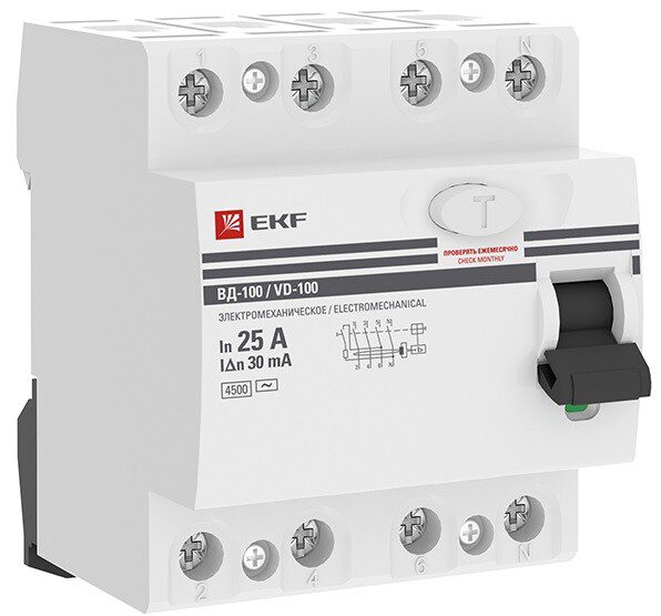 УЗО EKF PROxima ВД-100 4P 25А тип AC 30мА (elcb-4-25-30-em-pro) купить в Мастак УЗО EKF PROxima ВД-100 4P 25А тип AC 30мА (elcb-4-25-30-em-pro) купить в сети строительных магазинов Мастак