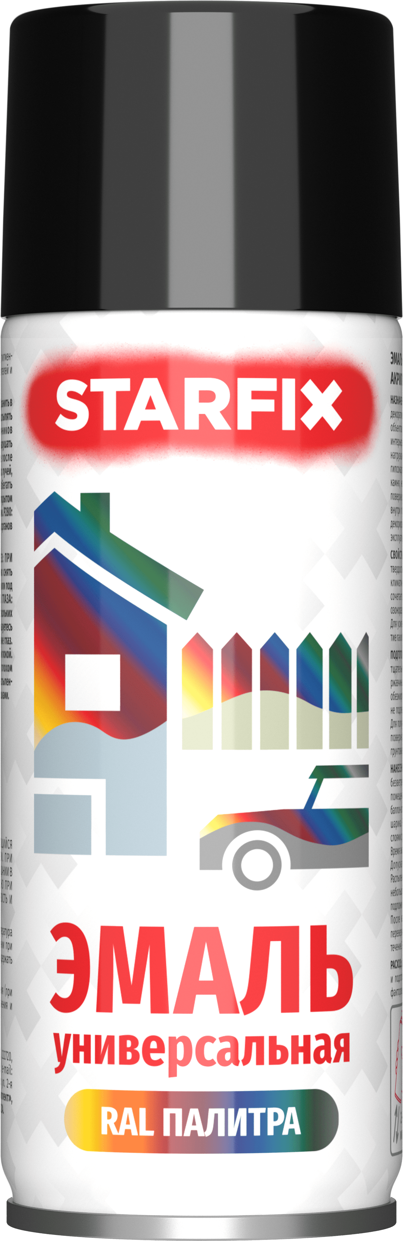 Краска-эмаль аэрозольная универсальная черный глянец 9017 STARFIX 520 мл (SM-103045-1) купить в Мастак Краска-эмаль аэрозольная универсальная черный глянец 9017 STARFIX 520 мл (SM-103045-1) купить в сети строительных магазинов Мастак