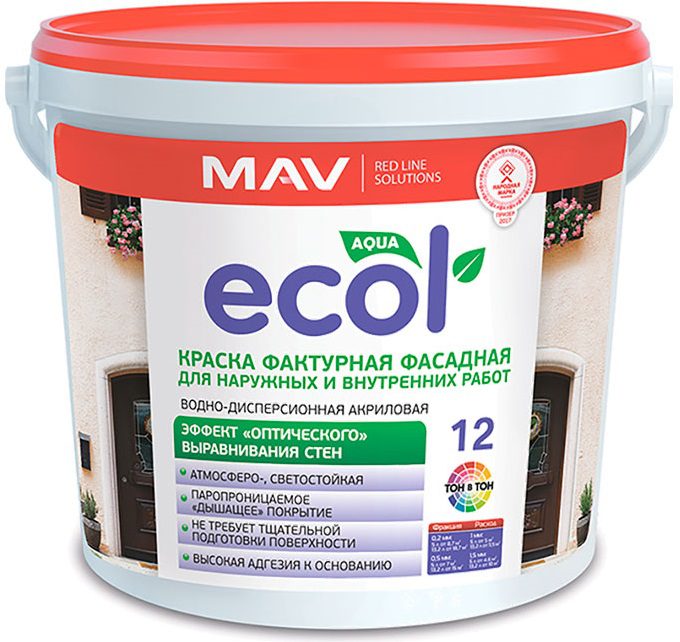 Краска ВД ECOL 12 фактурная белая 5 л купить в Мастак Краска ВД ECOL 12 фактурная белая 5 л купить в сети строительных магазинов Мастак