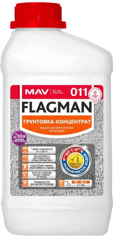 Грунтовка ВД-АК FLAGMAN 011 концентрат бесцветная 1 л купить в Мастак Грунтовка ВД-АК FLAGMAN 011 концентрат бесцветная 1 л купить в сети строительных магазинов Мастак
