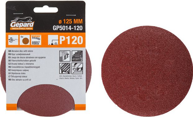Шлифлист круглый самосцепляющийся 125 мм Р120 GEPARD 5 штук (GP5014-120) купить в Мастак Шлифлист круглый самосцепляющийся 125 мм Р120 GEPARD 5 штук (GP5014-120) купить в сети строительных магазинов Мастак
