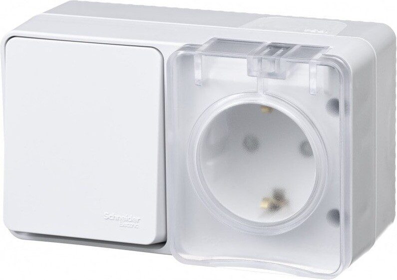Выключатель с розеткой наружный с заземлением SCHNEIDER ELECTRIC AtlasDesign Profi54 белый (ATN540170) купить в Мастак Выключатель с розеткой наружный с заземлением SCHNEIDER ELECTRIC AtlasDesign Profi54 белый (ATN540170) купить в сети строительных магазинов Мастак