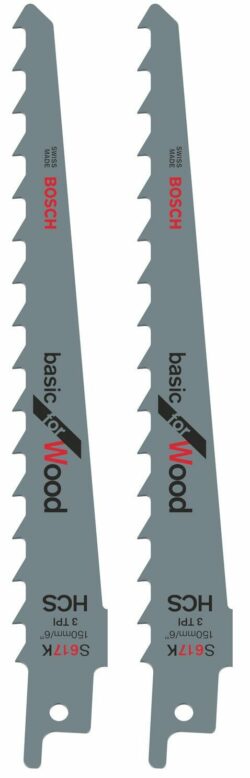 Полотно для сабельной пилы BOSCH Basic for Wood S617K 150 мм 2 штуки (2608650616) купить в сети строительных магазинов Мастак