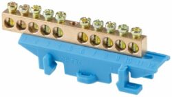 Шина N нулевая c изолятором на DIN-рейку 6х9мм 10 групп большая стойка ЮПИТЕР (JP7209-03)  купить в сети строительных магазинов Мастак