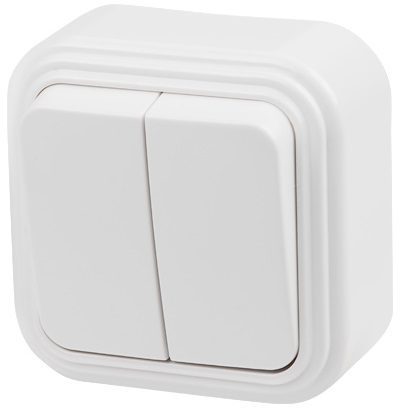 Выключатель двухклавишный наружный ЮПИТЕР Стандарт белый (JP7410-02) купить в Мастак Выключатель двухклавишный наружный ЮПИТЕР Стандарт белый (JP7410-02) купить в сети строительных магазинов Мастак