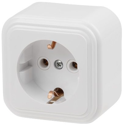 Розетка наружная с заземлением ЮПИТЕР Стандарт белая (JP7410-03) купить в Мастак Розетка наружная с заземлением ЮПИТЕР Стандарт белая (JP7410-03) купить в сети строительных магазинов Мастак