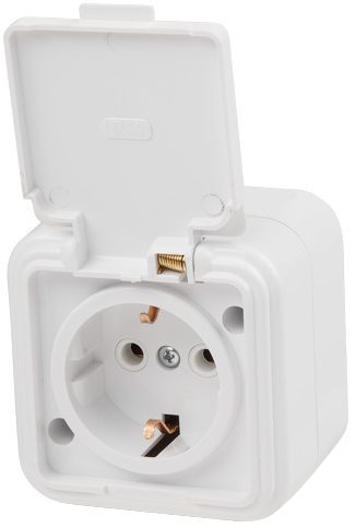 Розетка наружная брызгозащищенная с заземлением ЮПИТЕР Стандарт белая (JP7410-05) купить в Мастак Розетка наружная брызгозащищенная с заземлением ЮПИТЕР Стандарт белая (JP7410-05) купить в сети строительных магазинов Мастак