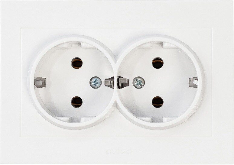 Розетка двойная скрытая с заземлением OVIVO Grano белая (400-010300-907) купить в Мастак Розетка двойная скрытая с заземлением OVIVO Grano белая (400-010300-907) купить в сети строительных магазинов Мастак