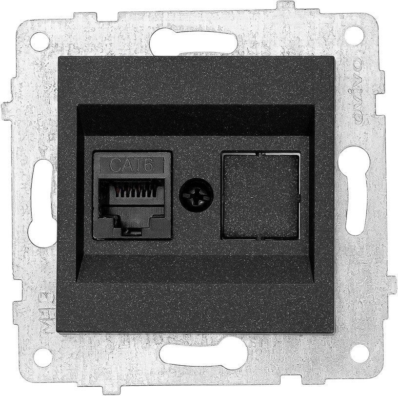 Розетка компьютерная OVIVO Grano черная (600-000317-229) купить в Мастак Розетка компьютерная OVIVO Grano черная (600-000317-229) купить в сети строительных магазинов Мастак