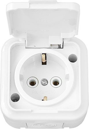 Розетка наружная с заземлением брызгозащищенная BYLECTRICA Пралеска Аква белая (РА16-297) купить в Мастак Розетка наружная с заземлением брызгозащищенная BYLECTRICA Пралеска Аква белая (РА16-297) купить в сети строительных магазинов Мастак