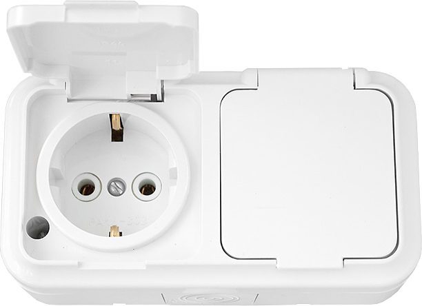 Розетка двойная наружная с заземлением брызгозащищенная BYLECTRICA Пралеска Аква белая (РА16-303) купить в Мастак Розетка двойная наружная с заземлением брызгозащищенная BYLECTRICA Пралеска Аква белая (РА16-303) купить в сети строительных магазинов Мастак