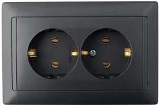 Розетка двойная скрытая с заземлением BYLECTRICA Стиль графит (РС16-313 графит) купить в Мастак Розетка двойная скрытая с заземлением BYLECTRICA Стиль графит (РС16-313 графит) купить в сети строительных магазинов Мастак