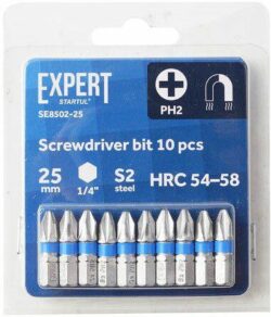 Бита для шуруповерта магнитная PH2 25 мм STARTUL Expert 10 штук (SE8502-25) купить в сети строительных магазинов Мастак