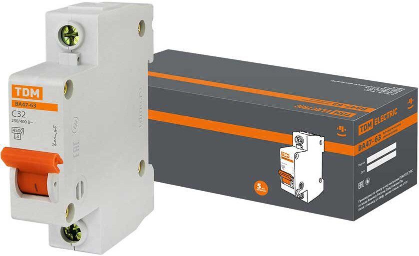 Автоматический выключатель TDM ВА47-63 1P 32A С 4 Автоматический выключатель TDM ВА47-63 1P 32A С 4