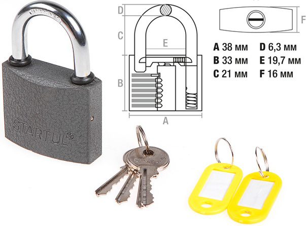 Замок навесной 38 мм STARTUL Standart (ST9084-38) купить в Мастак Замок навесной 38 мм STARTUL Standart (ST9084-38) купить в сети строительных магазинов Мастак
