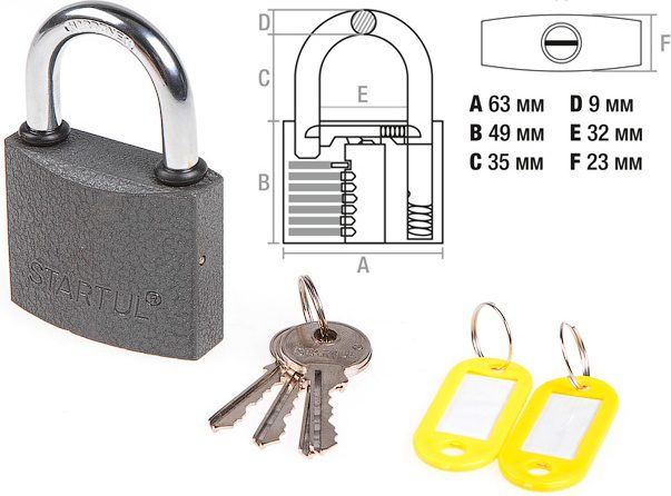 Замок навесной 63 мм STARTUL Standart (ST9084-63) купить в Мастак Замок навесной 63 мм STARTUL Standart (ST9084-63) купить в сети строительных магазинов Мастак