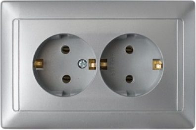 Розетка двойная скрытая с заземлением BYLECTRICA Стиль серебряная (РС16-313сер) купить в Мастак Розетка двойная скрытая с заземлением BYLECTRICA Стиль серебряная (РС16-313сер) купить в сети строительных магазинов Мастак