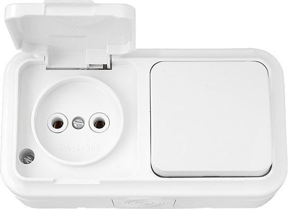 Выключатель с розеткой наружный BYLECTRICA Пралеска Аква белый (В-РЦ-653) купить в Мастак Выключатель с розеткой наружный BYLECTRICA Пралеска Аква белый (В-РЦ-653) купить в сети строительных магазинов Мастак