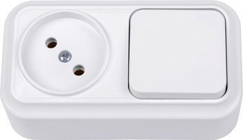 Выключатель с розеткой наружный BYLECTRICA Вариант белый (В-РЦ-7111) купить в Мастак Выключатель с розеткой наружный BYLECTRICA Вариант белый (В-РЦ-7111) купить в сети строительных магазинов Мастак