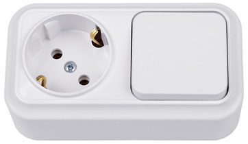 Выключатель с розеткой наружный с заземлением BYLECTRICA Вариант белый (В-РЦ-7112) купить в Мастак Выключатель с розеткой наружный с заземлением BYLECTRICA Вариант белый (В-РЦ-7112) купить в сети строительных магазинов Мастак