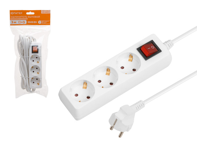 Удлинитель 3м 3 роз., 2,2кВт Юпитер