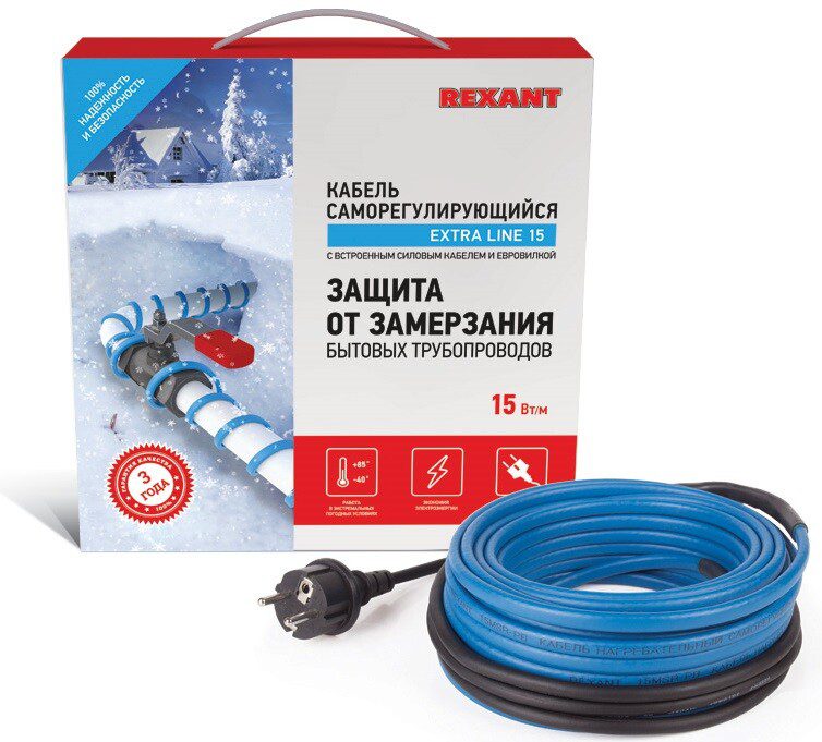 Кабель греющий саморегулирующийся REXANT Extra Line 15MSR-PB 6 м 90 Вт (51-0618) купить в Мастак Кабель греющий саморегулирующийся REXANT Extra Line 15MSR-PB 6 м 90 Вт (51-0618) купить в сети строительных магазинов Мастак