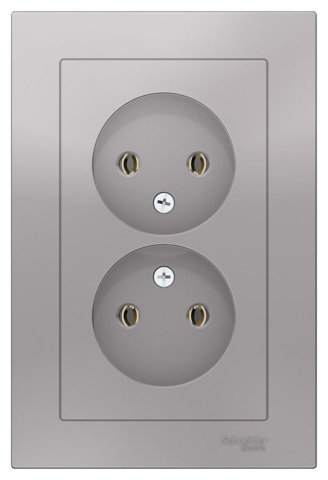 ATN000320 ATLASDESIGN РОЗЕТКА двойная без заземления,16А, в сборе, АЛЮМИНИЙ