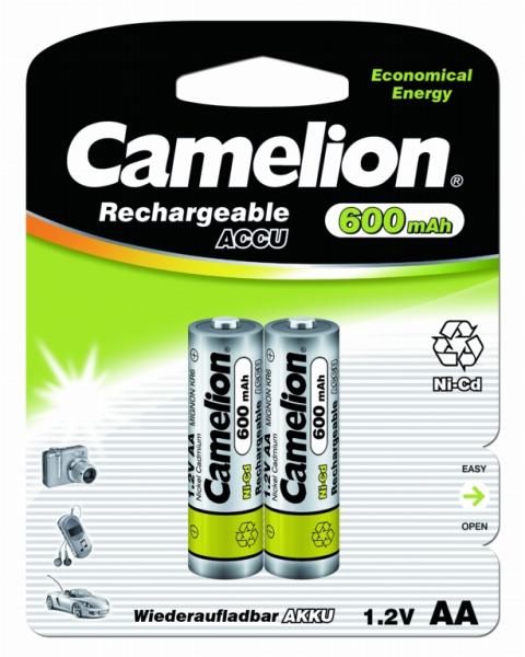 Camelion AA- 600mAh Ni-Cd BL-2 (NC-AA600BP2, аккумулятор, 1.2В)
