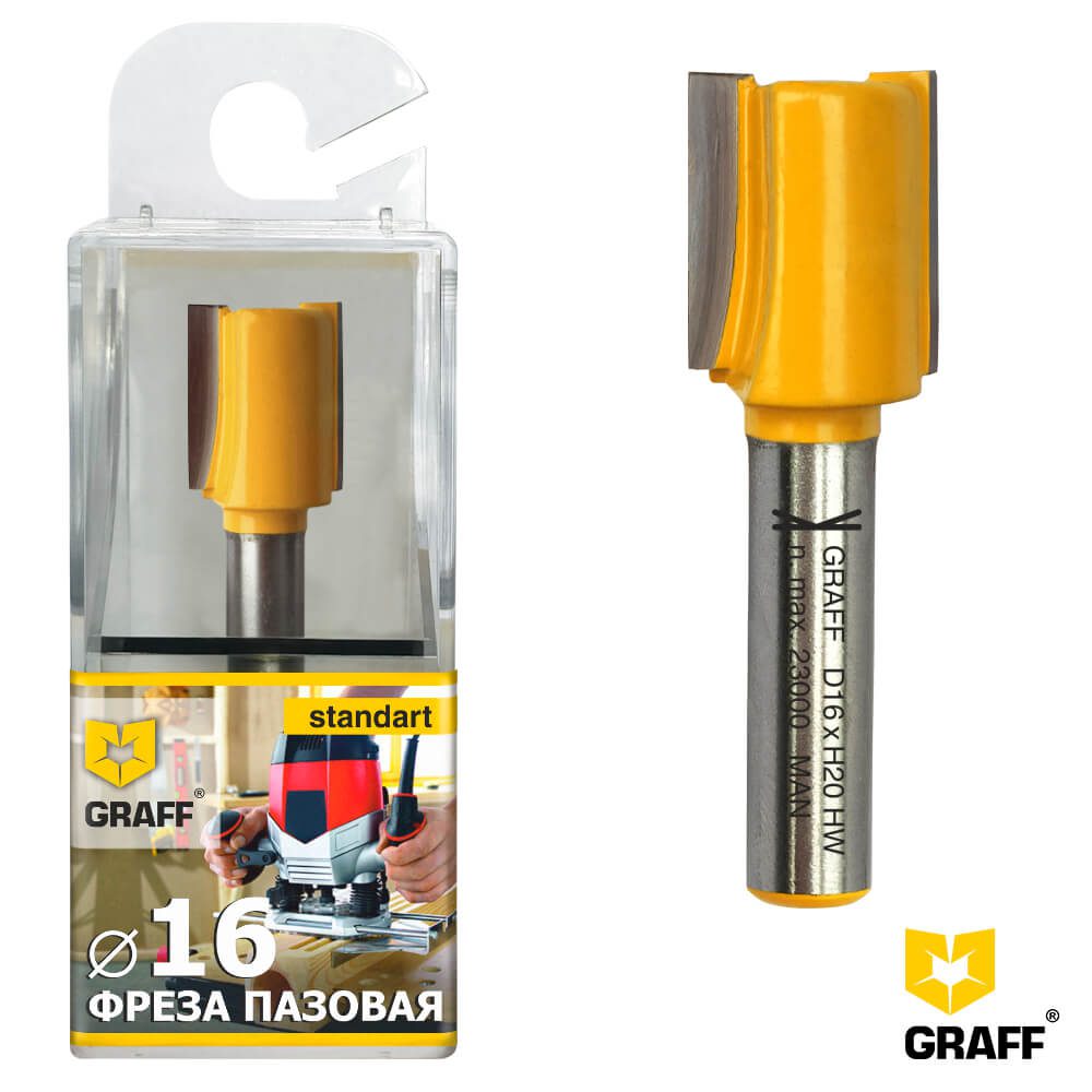 Фреза пазовая по дереву 16х20x8 мм в пластиковой коробке GRAFF