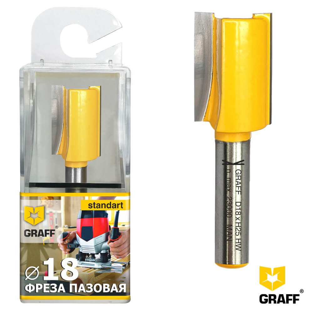 Фреза пазовая по дереву 18х25x8 мм в пластиковой коробке GRAFF