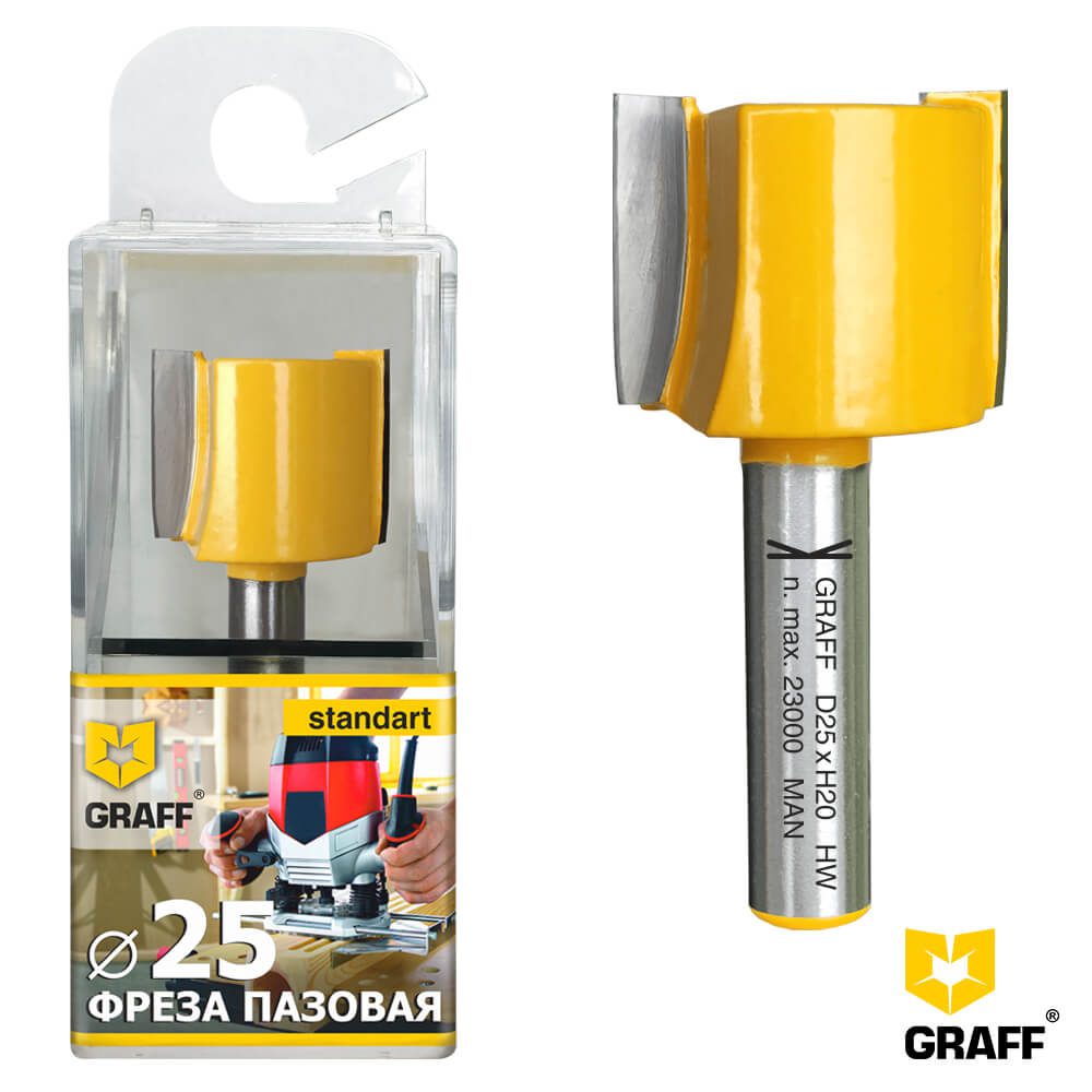 Фреза пазовая по дереву 25х20x8 мм в пластиковой коробке GRAFF