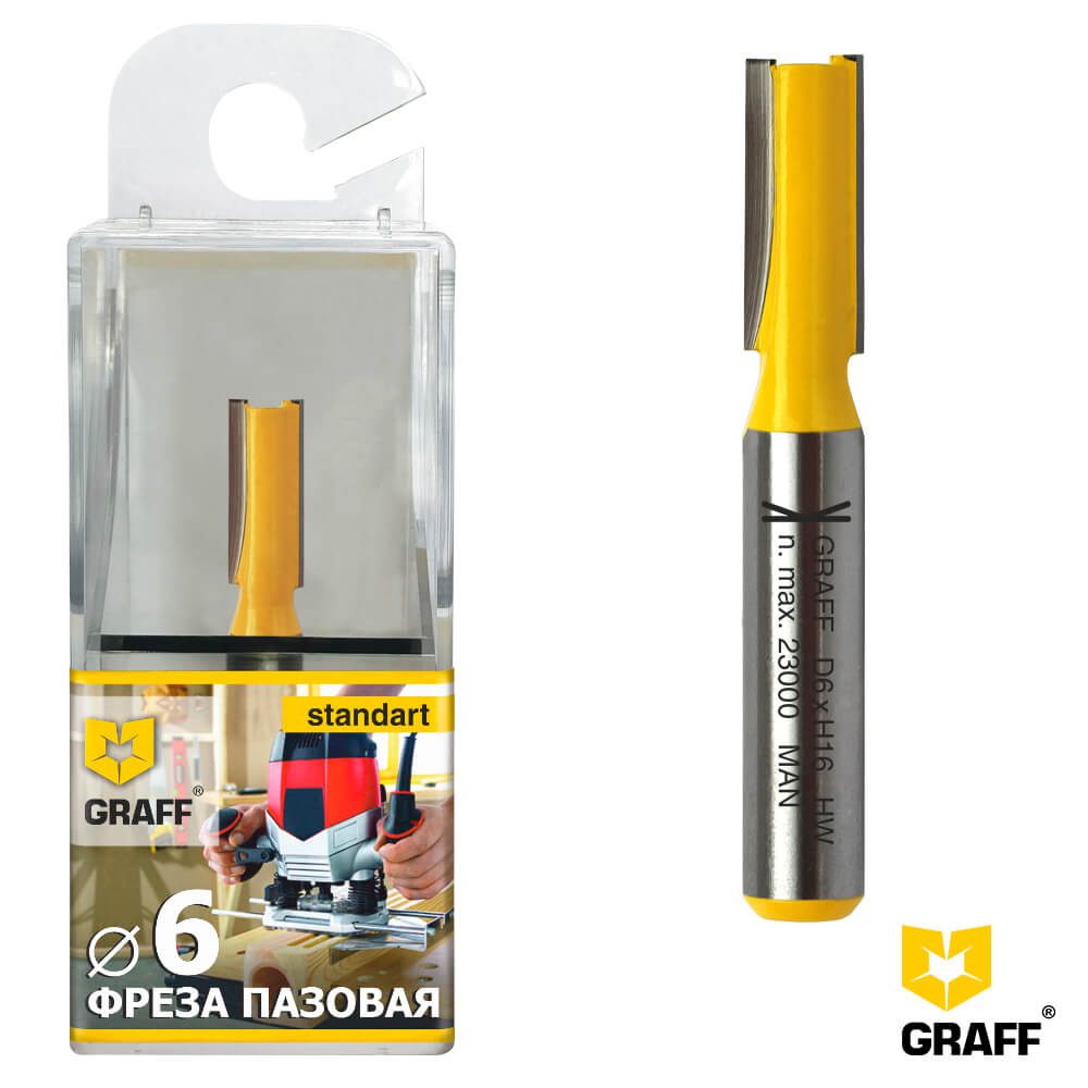 Фреза пазовая по дереву 6х16x8 мм в пластиковой коробке GRAFF