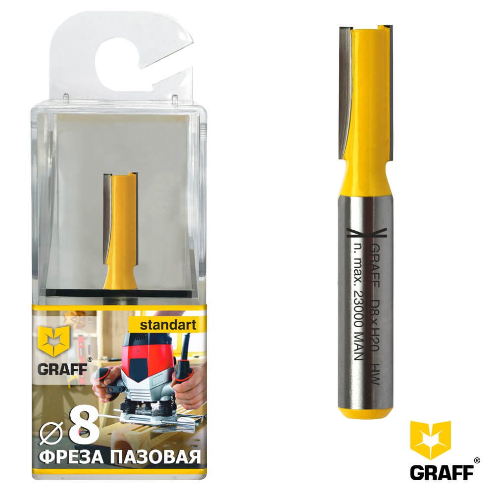 Фреза пазовая по дереву 8х20x8 мм в пластиковой коробке GRAFF