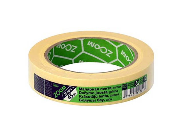 Лента малярная 25ммх45м ZOOM, желтая
