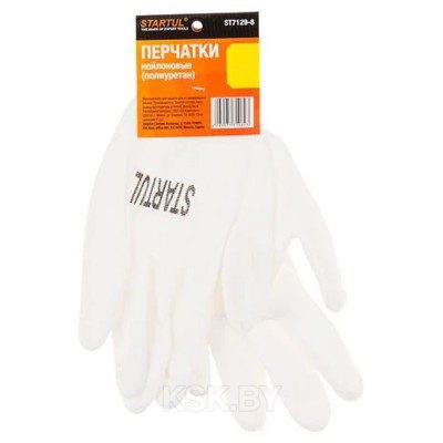 Перчатки нейлон, полиуретан. покрытие, 9 р-р, белые STARTUL