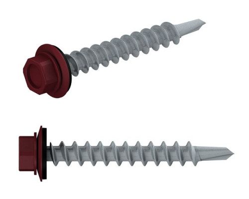 Саморез кровельный 4.8х19 мм цинк, шайба с прокл., PT3, RAL 3005 (250 шт в карт. уп.) STARFIX