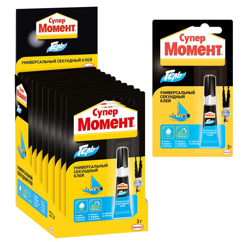 Супер Момент клей секундный Гель 3 г блистер-карта, шоу-бокс универсальный 874569