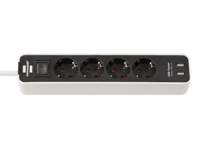 Удлинитель 1.5м (4 роз., 3.3кВт, с/з, 2 USB порта, выкл., ПВС) черный Brennenstuhl Eco-Line