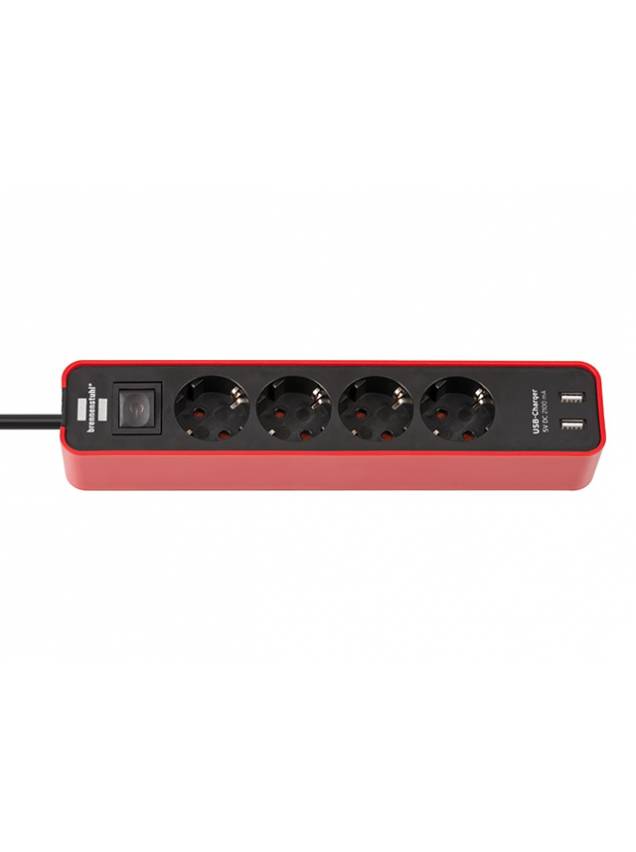 Удлинитель 1.5м (4 роз., 3.3кВт, с/з, 2 USB порта, выкл., ПВС) черный/красный Brennenstuhl Eco-Line