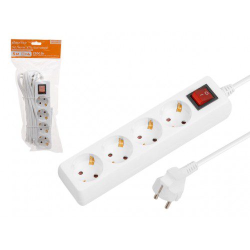 Удлинитель 1,5м (2 роз., 2,2кВт, с/з, ПВС 3х0,75) Юпитер